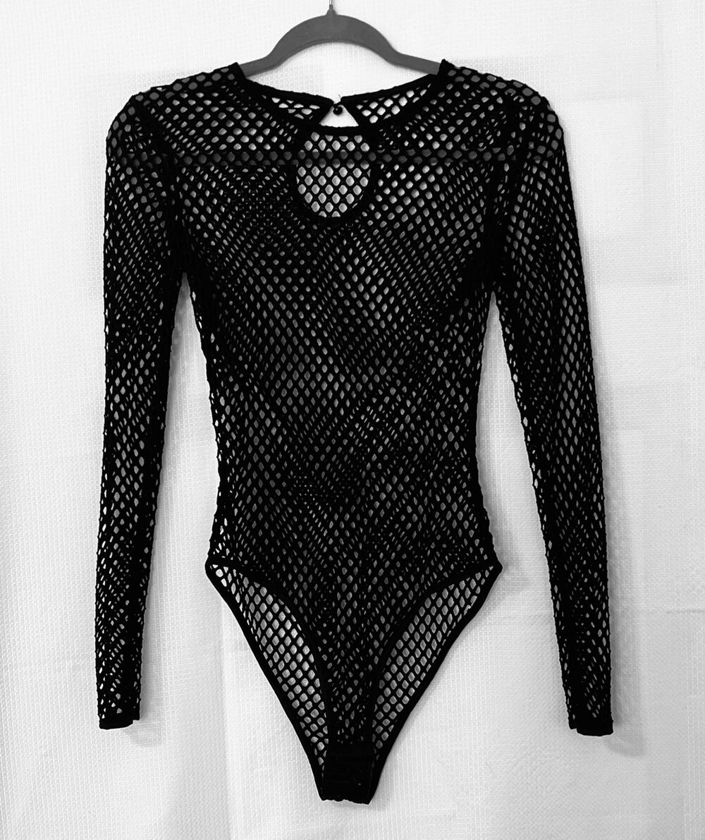Long Sleeve Fishnet Mesh Bodysuit Bodycon Layering Piece